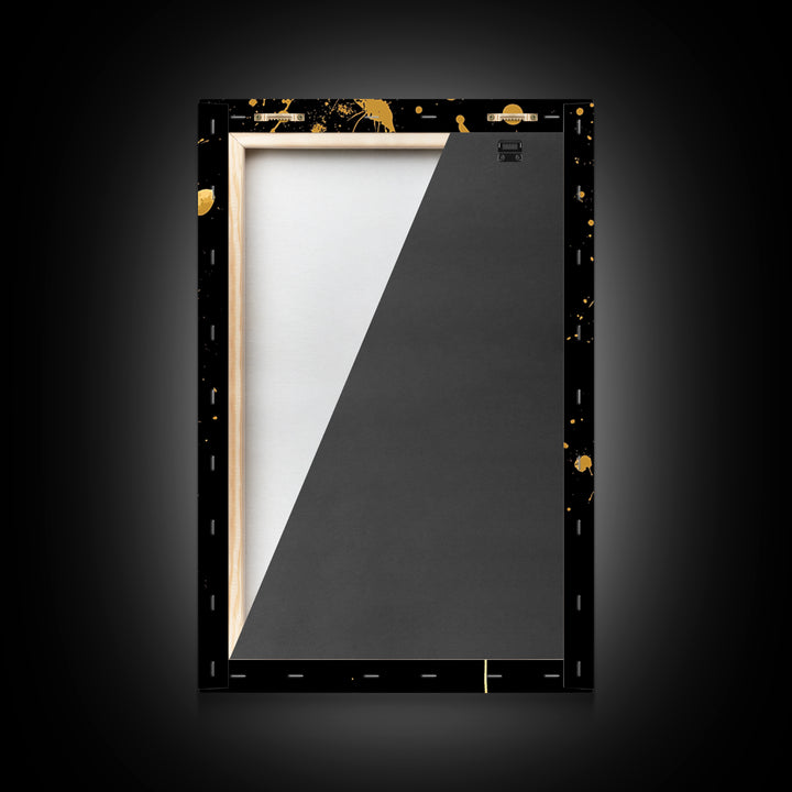 Mysterious Mask Gold Canvas Print, Abstract Splatter Face Wall Art, Real Wood Frame, Dark Modern Mask Artwork