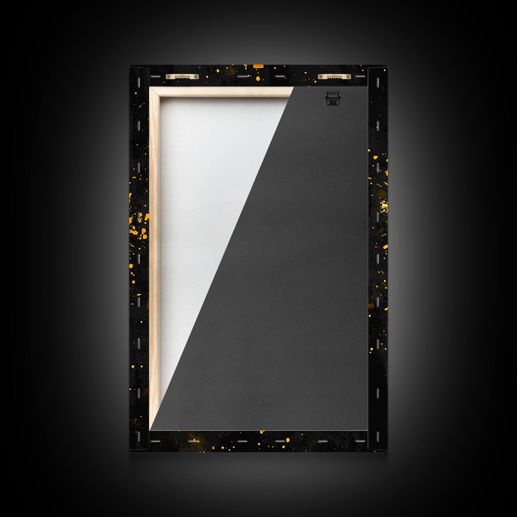 Abstract Alien Mask Gold Canvas Print, Futuristic Splatter Art, Minimalist Wall Art, Real Wood Frame, Modern Home Decor