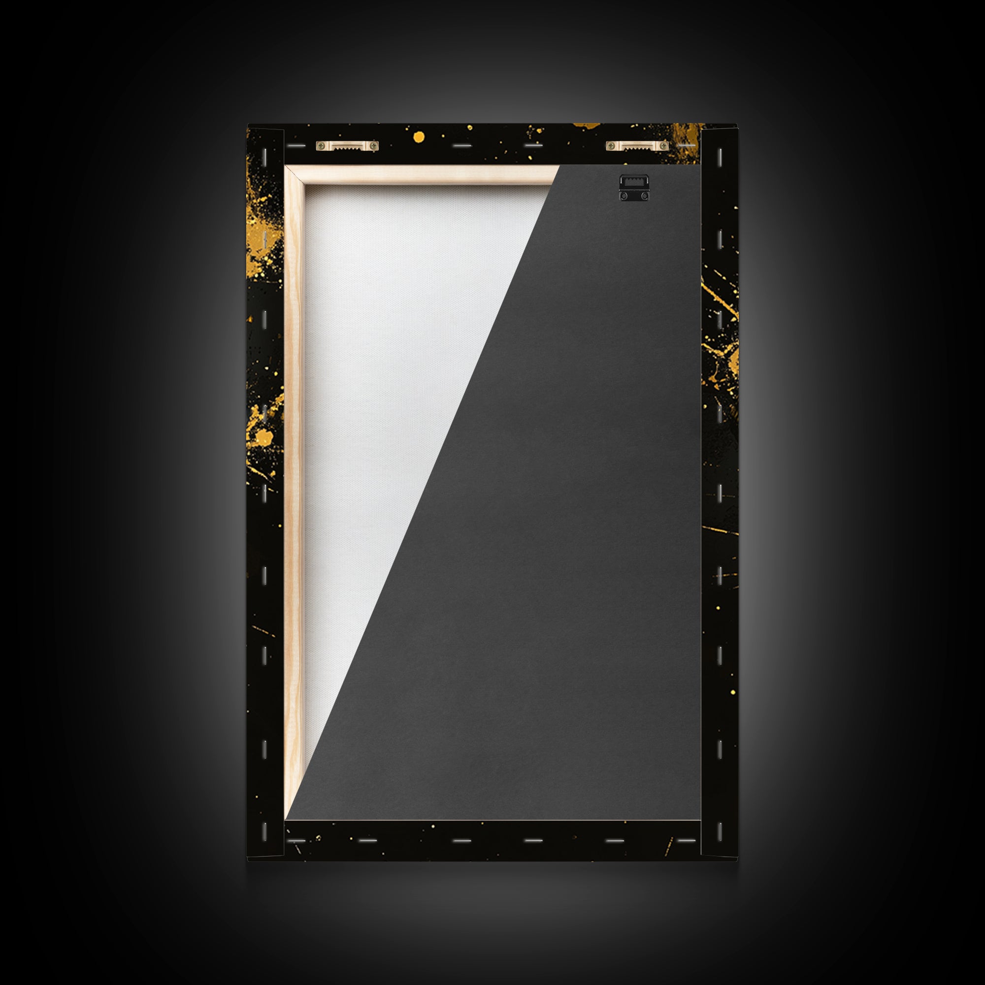 Vampire Mask Gold Canvas Print, Gothic Splatter Wall Art, Horror Decor, Real Wood Frame, Dark Artistic Statement Artwork
