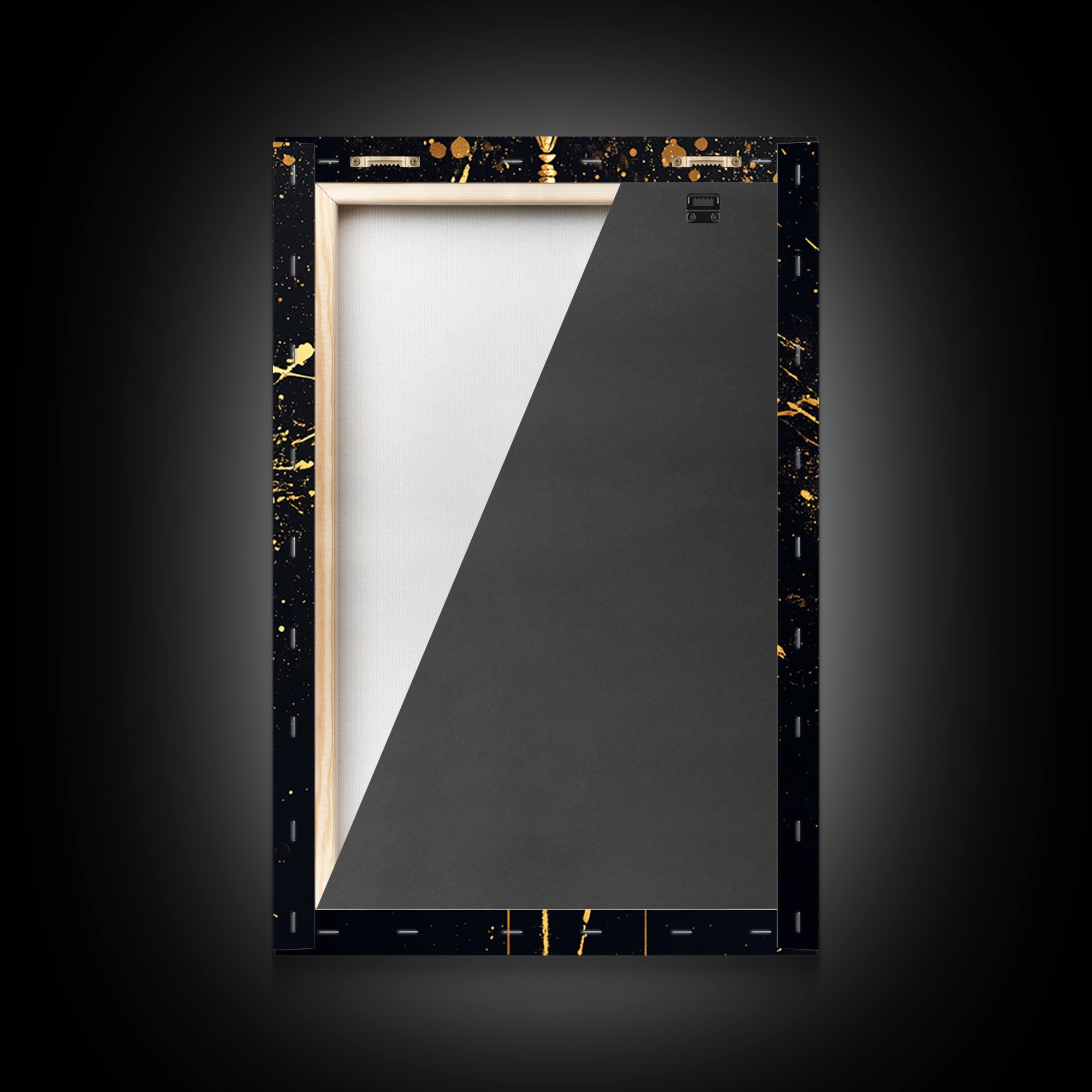 Decorative Mask Gold Canvas Print, Tribal Wall Art, Real Wood Frame, Splatter Abstract Portrait, Ethnic Cultural Accent