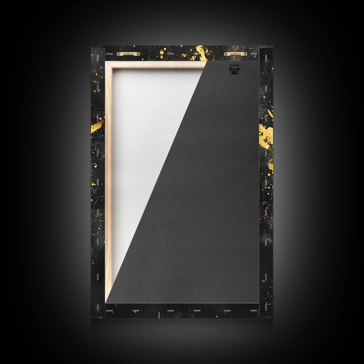 Decorative Tribal Splatter Mask, Gold Canvas Print, Modern Ethnic Wall Decor, Real Wood Frame, Bold Statement Artwork