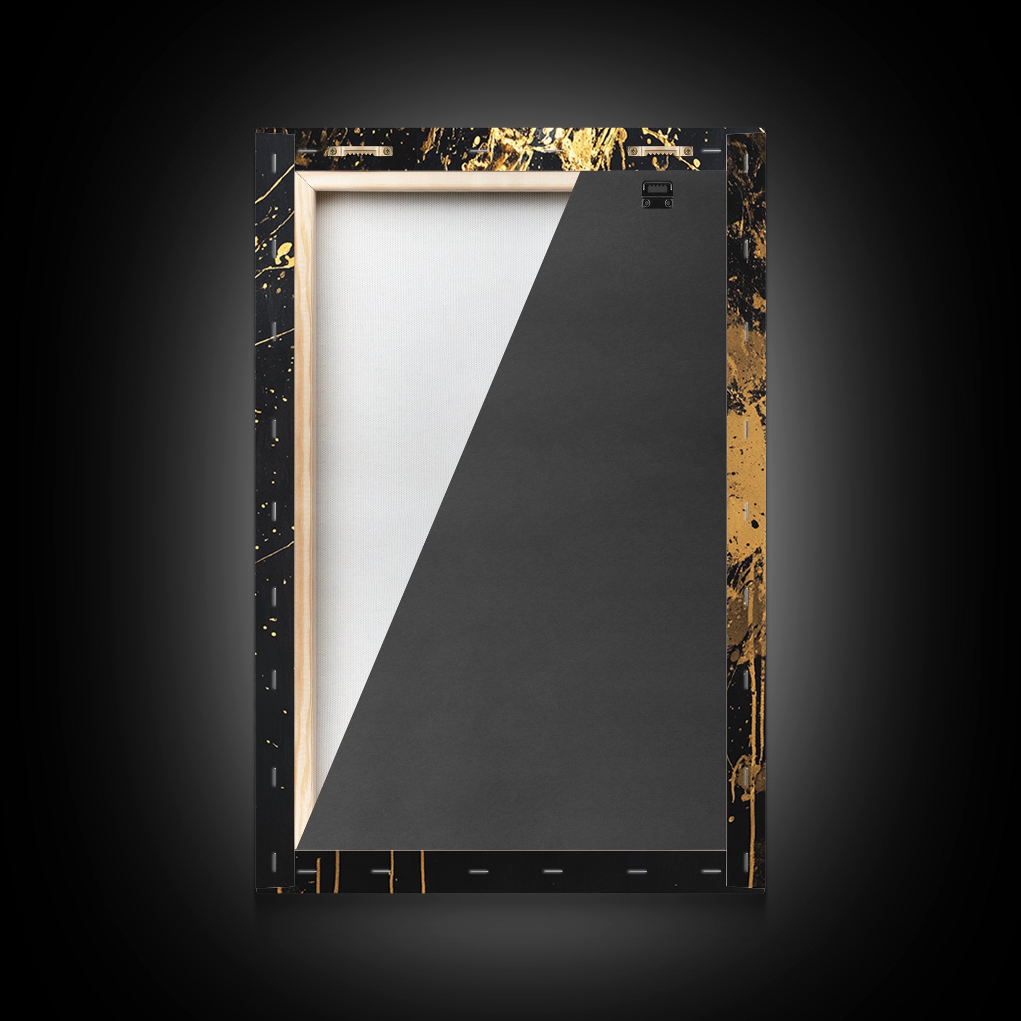 Traditional Mask Gold Canvas Art, Intricate Wall Art, Cultural Spirit Artwork, Real Wood Frame, Unique Splatter Pattern Home Decor