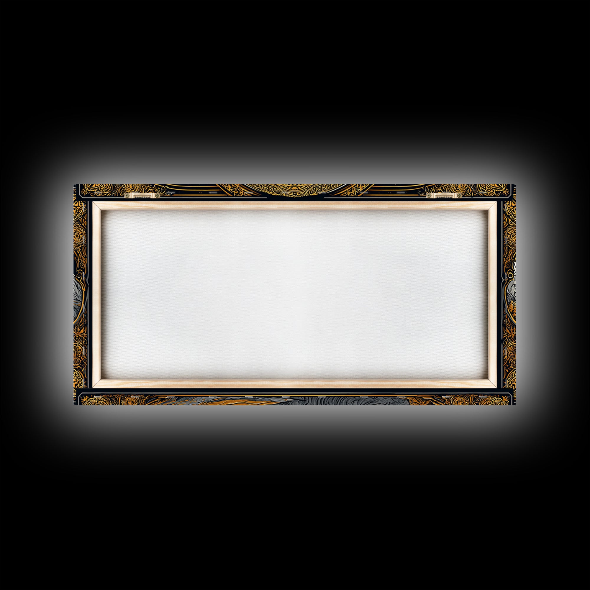 Asgard Fortress Canvas Gold Art Norse Mythology Canvas Art Nordic Wall Hanging framed in natural wood, Viking Decor Office