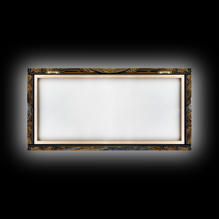Asgard Fortress Canvas Gold Art Norse Mythology Canvas Art Nordic Wall Hanging framed in natural wood, Viking Decor Office