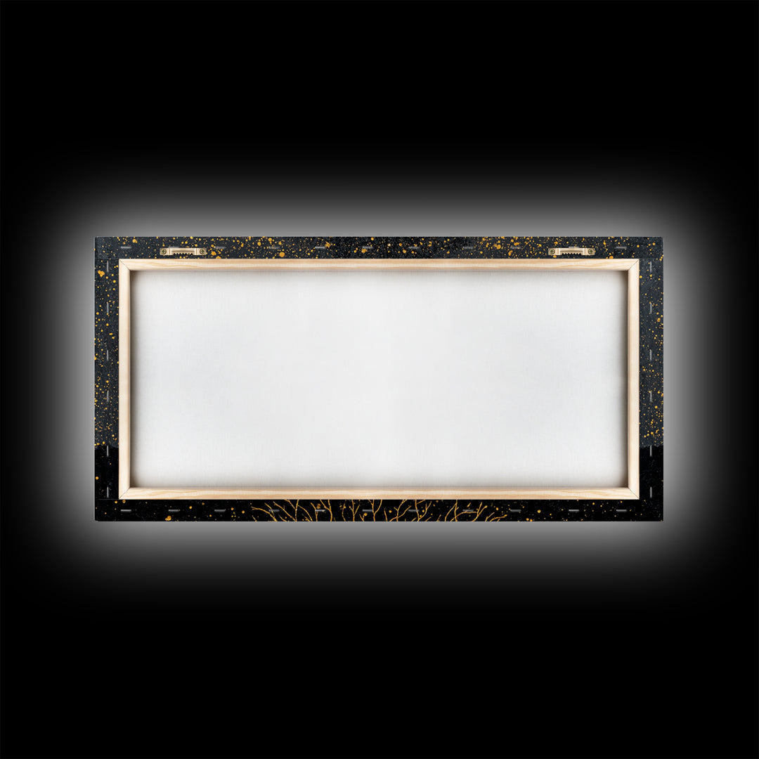 Viking Funeral Canvas Gold Art Canvas Art, Norse Longship Silhouette Wall Decor framed in Natural Wood, Nordic Mythology Artwork