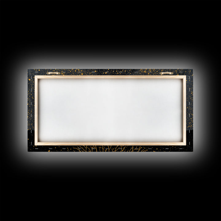 Viking Funeral Canvas Gold Art Canvas Art, Norse Longship Silhouette Wall Decor framed in Natural Wood, Nordic Mythology Artwork