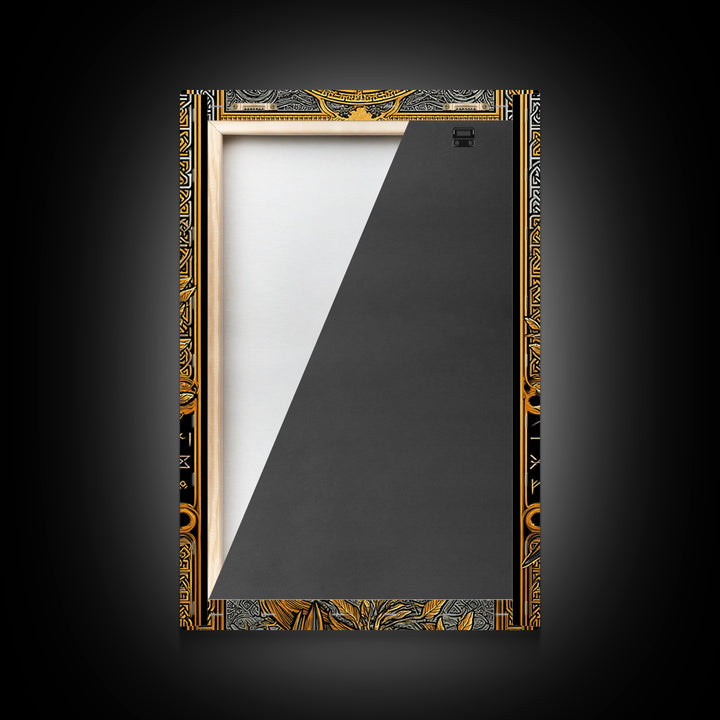 Hugin Raven Canvas Gold Art Canvas Art | Viking Odin Symbol Norse Mythology Decor | Man Cave Wall Art | Framed in Solid Wood