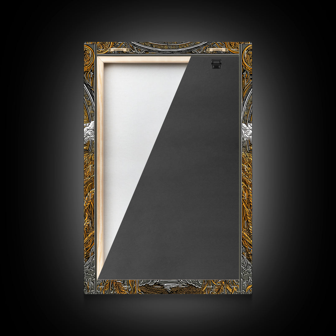 Norse God Frey Canvas Gold Art Canvas Art, Nordic Mythology Wall Decor, framed in real wood, Viking Office Wall Art, Unique Dad Gift