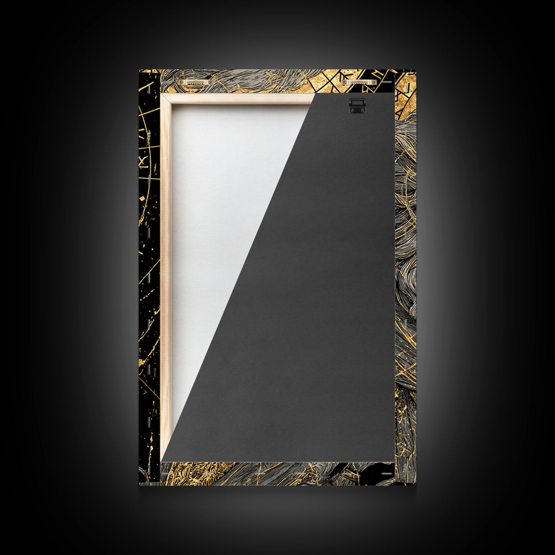 Canvas Gold Art Norse Allfather Odin, Viking Mythology Canvas Art framed in real wood, Nordic wall decor perfect as office or dad gift
