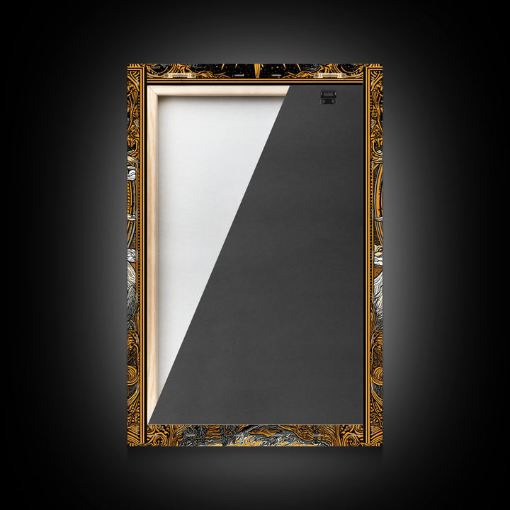 Viking Mythology Ymir Canvas Gold Art Canvas Art | Norse Creation Giant Wall Decor with Real Wood Frame | Unique Dad Gift or Office Art