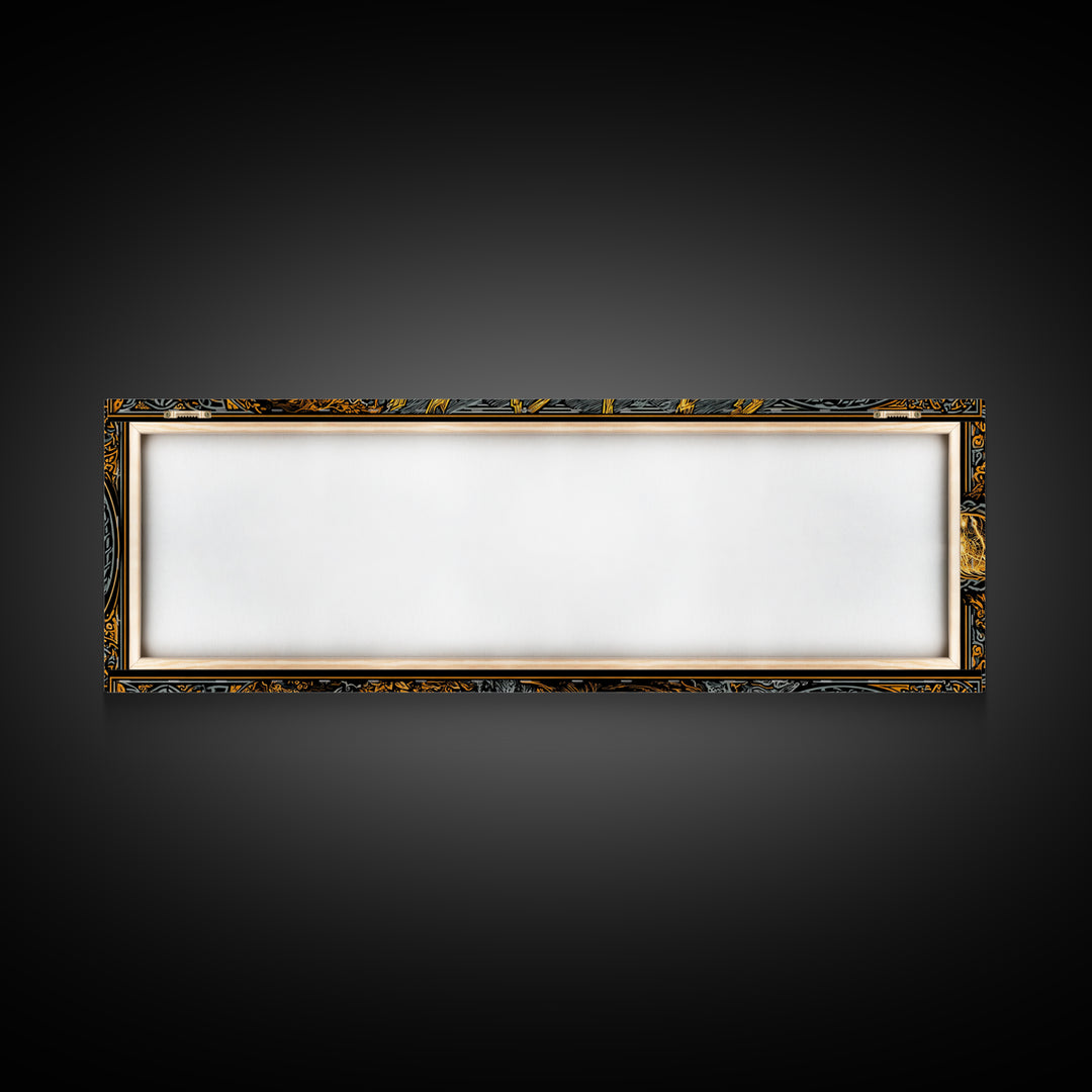 Norse Ornate Sword Canvas Gold Art Canvas Art Viking Mythology Wall Decor with real wood frame, Office Art for Men