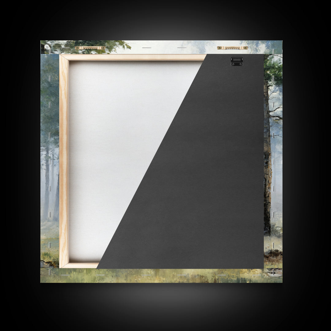 Moody Pine Forest Framed Canvas Print, Nature Art, Gallery Decor, Living Room Decor, Oil Painting, Nature, Contemporary Art, NAT-1x1-65