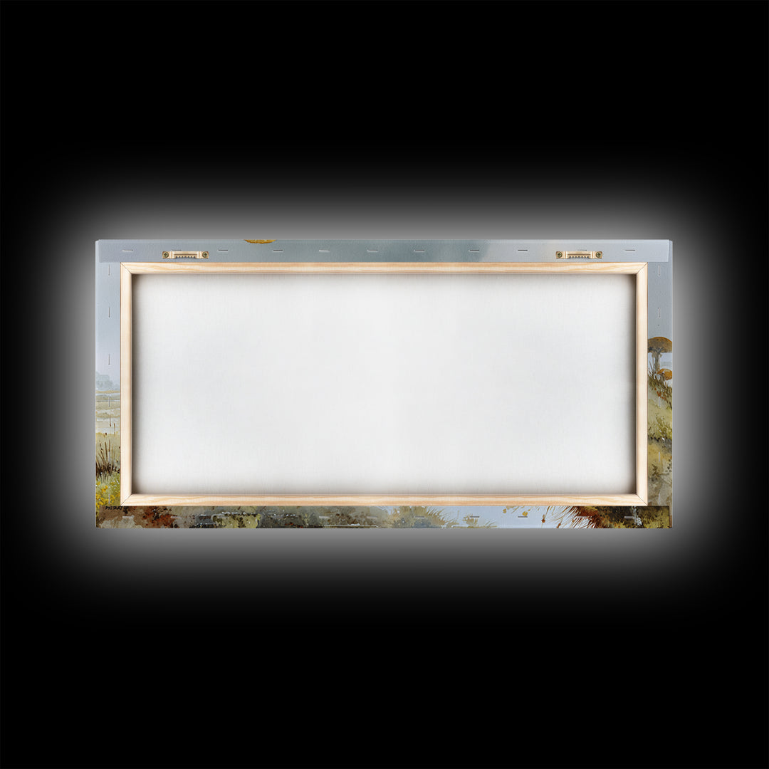 Mushroom Cluster in Enchanted Woodland Framed Canvas Print, Nature Art, Wood Wall Art, Living Room Decor, Watercolor Art, NAT-2x1-51
