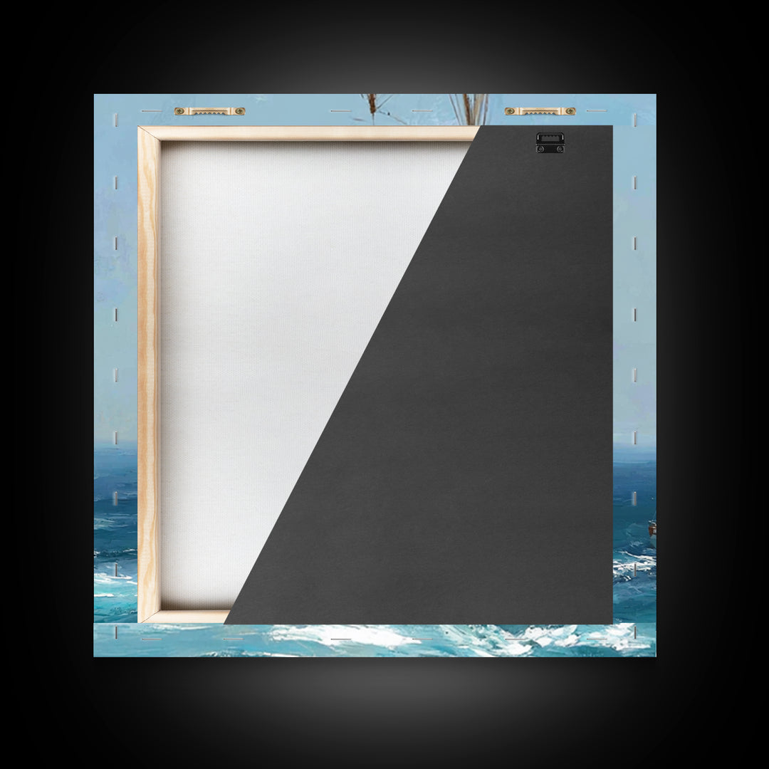 Sailboat Leaning into Wind on Blue Water Framed Canvas Print, Nautical Art, Modern Decor, Coastal Decor, Fine Art, Harbor, NAU-1x1-1