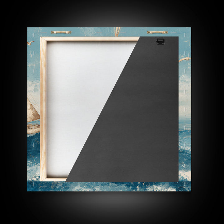 Sailboat Leaning into Wind on Blue Water Canvas Print, Nautical Art, Room Decor, Coastal Decor, Fine Art, Harbor, Printable, NAU-1x1-49