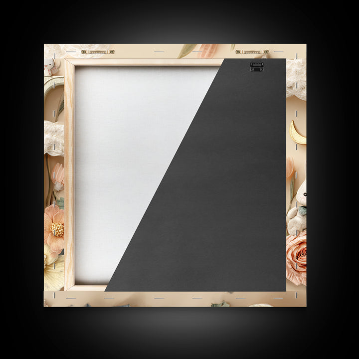 Soft Floral Initial Frame Without Letters Framed Canvas Print, Nursery Decor, Boy Nursery Decor, Fine Art, Nursery, NDE-1x1-34