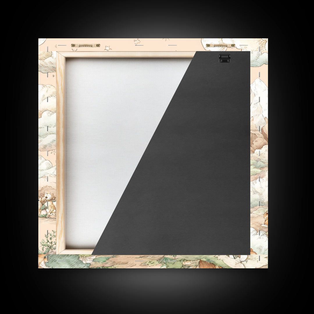 Calm Mountain Nursery Landscape Framed Canvas Print, Nursery Decor, Kids Wall Art, Fine Art, Nursery, Room Decor, NDE-1x1-72