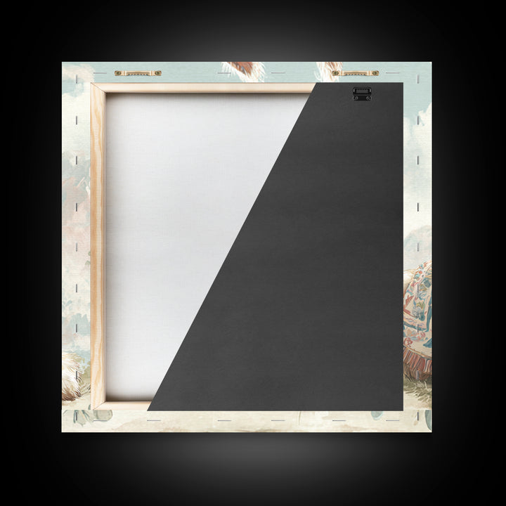 Cute Llama with Blanket Pattern Framed Canvas Print, Nursery Decor, Wall Art, Oil Painting, Nursery, Nursery Wall Decor, NDE-1x1-93