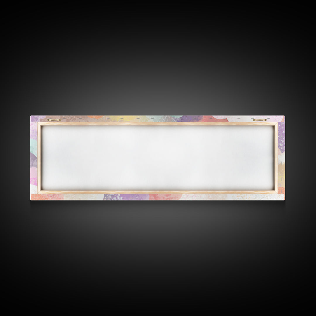 Pastel Rainbow with Soft Cloud Shapes Framed Canvas Print, Nursery Decor, Boho Decor, Fine Art, Nursery, Nursery Wall Art, NDE-3x1-89