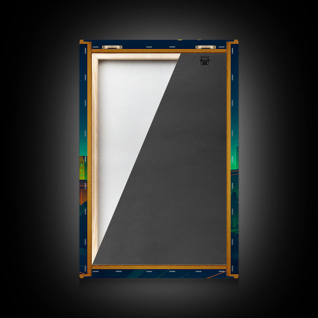 Roseville Travel Poster, Framed Canvas Print, Neon Skyline Art Wall Art, Roseville Poster Print, Home Office Decor, City Illustration