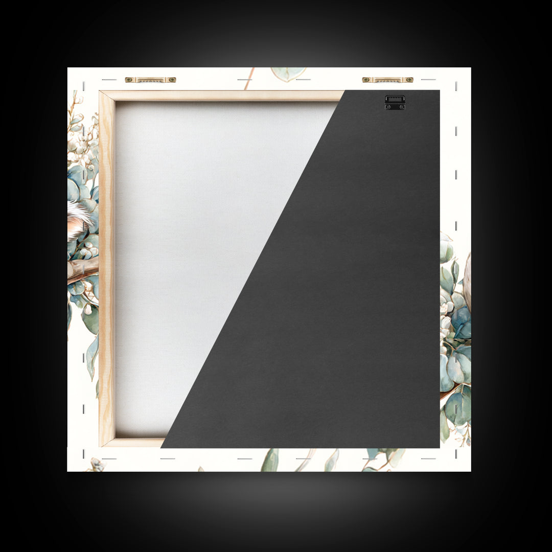 Sleeping Koala on Eucalyptus Branch Framed Canvas Print, Nursery Art, Whimsical Wall Art, Nursery Decor, Fine Art, Nursery, NUR-1x1-37