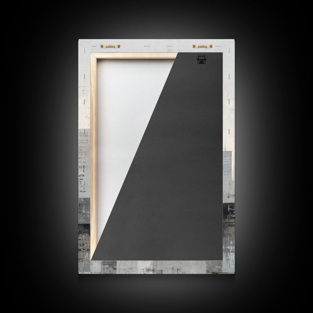 Black and White City Skyline Silhouette Framed Canvas Print, Office Art, Wall Decor, Office Decor, Abstract Art, Focus, OFF-2x3-37