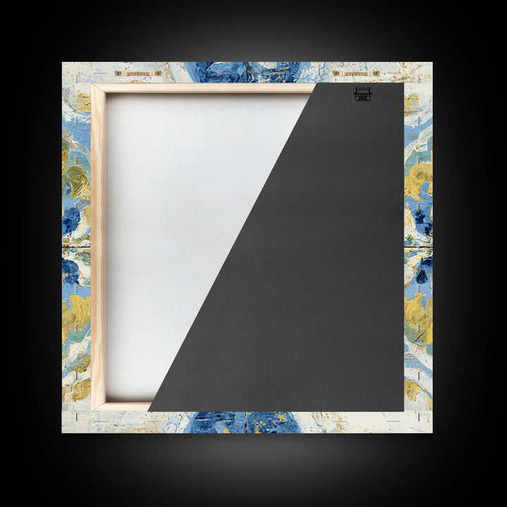 Mediterranean Lemons and Blue Tile Pattern Framed Canvas Print, Patio Art, Patio Decor, Fine Art, Outdoor, Gallery Decor, PAT-1x1-2