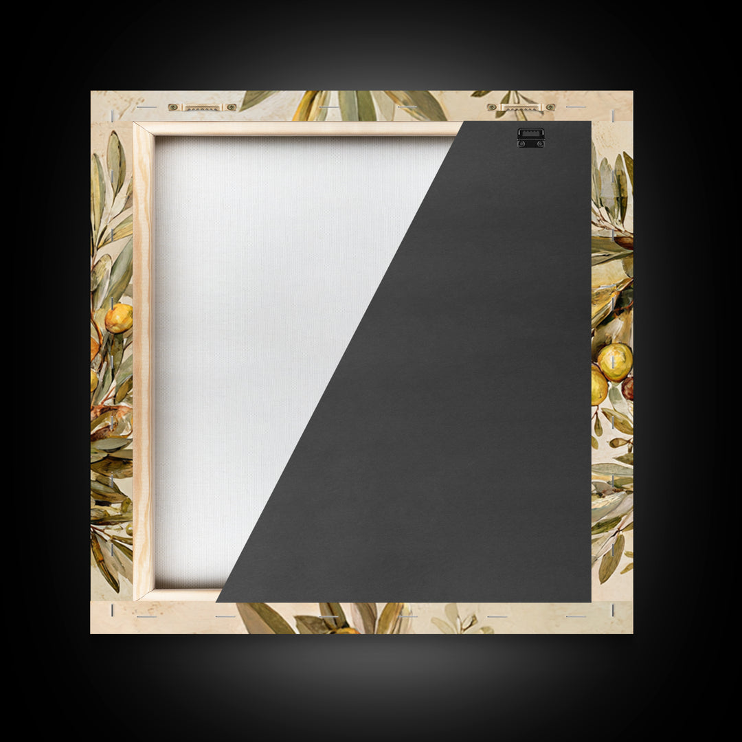 Olive Branch Wreath on Warm Plaster Framed Canvas Print, Patio Art, Statement Artwork, Patio Decor, Fine Art, Outdoor, PAT-1x1-33