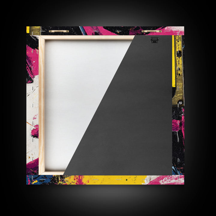 Colorful Cassette Tape Graphic Framed Canvas Print, Pop Art, Football Wall Art, Living Room Decor, Abstract Art, Pop, POP-1x1-84