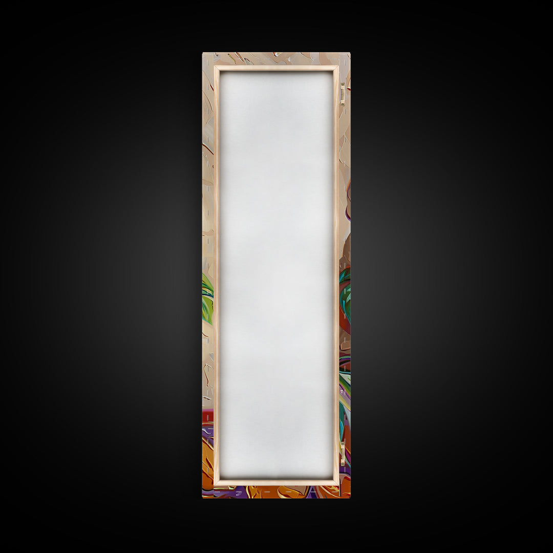 Day of The Dead Inspired Mexican Canvas Painting Framed, Long Narrow Wall Art Print, Spanish Style Home Decor, Contemporary Art Print