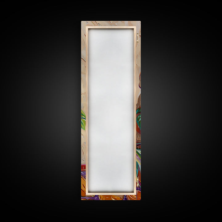 Day of The Dead Inspired Mexican Canvas Painting Framed, Long Narrow Wall Art Print, Spanish Style Home Decor, Contemporary Art Print