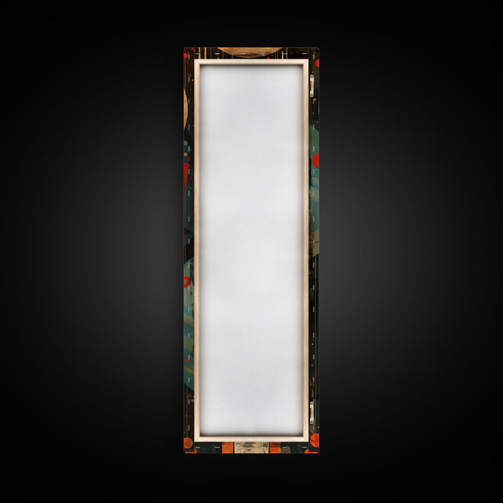 Vintage Rocket Launch Art - Framed Canvas Print, Midcentury Modern Skinny Art, Tall Wall Art for Living Room or Bedroom Decor