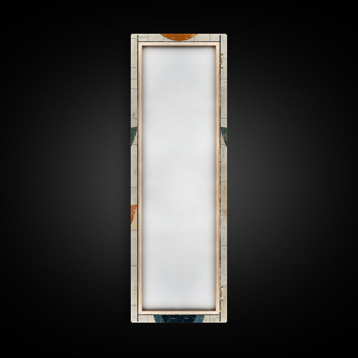 Abstract Geometric Stained Glass Design in Vibrant Colors - Framed Canvas Print, Midcentury Modern Art, Skinny Art, Tall Art, Living Room Wall Decor