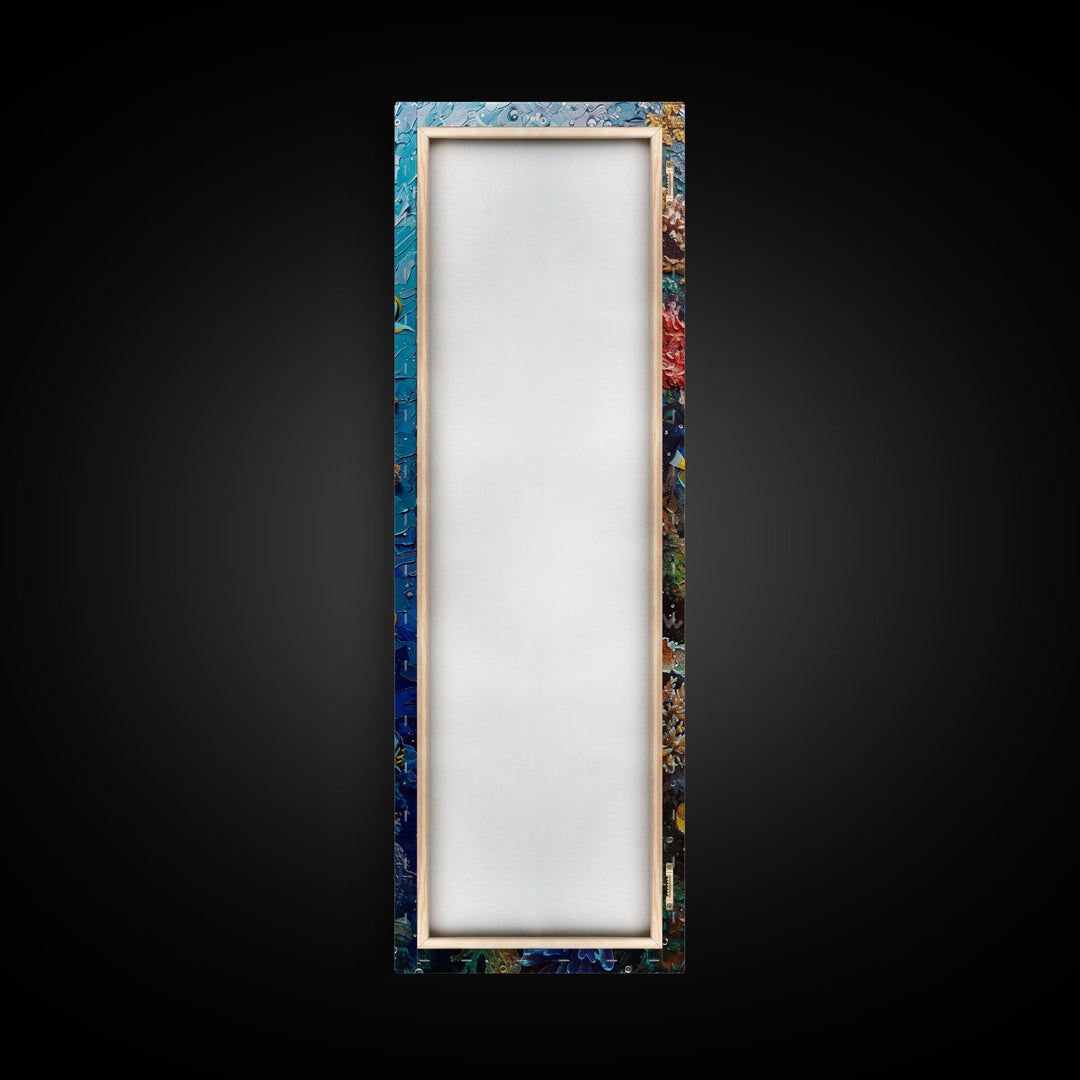 Vibrant Coral Reef Underwater Scene Featuring Diverse Tropical Fish on a Framed Canvas Print Skinny Art Piece