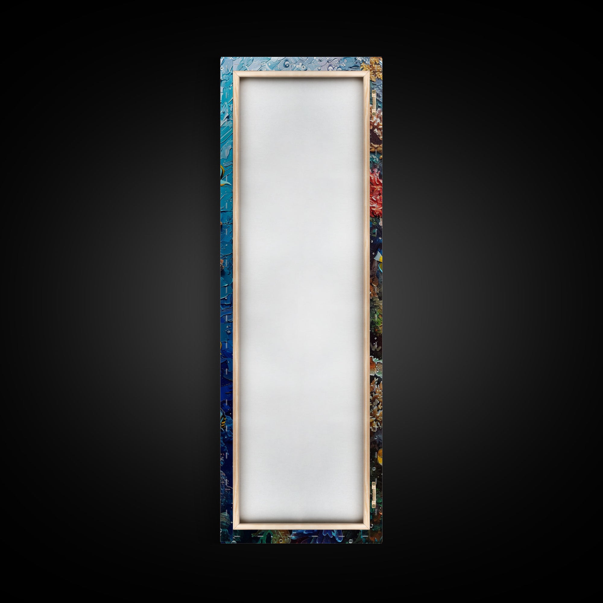 Vibrant Coral Reef Underwater Scene Featuring Diverse Tropical Fish on a Framed Canvas Print Skinny Art Piece