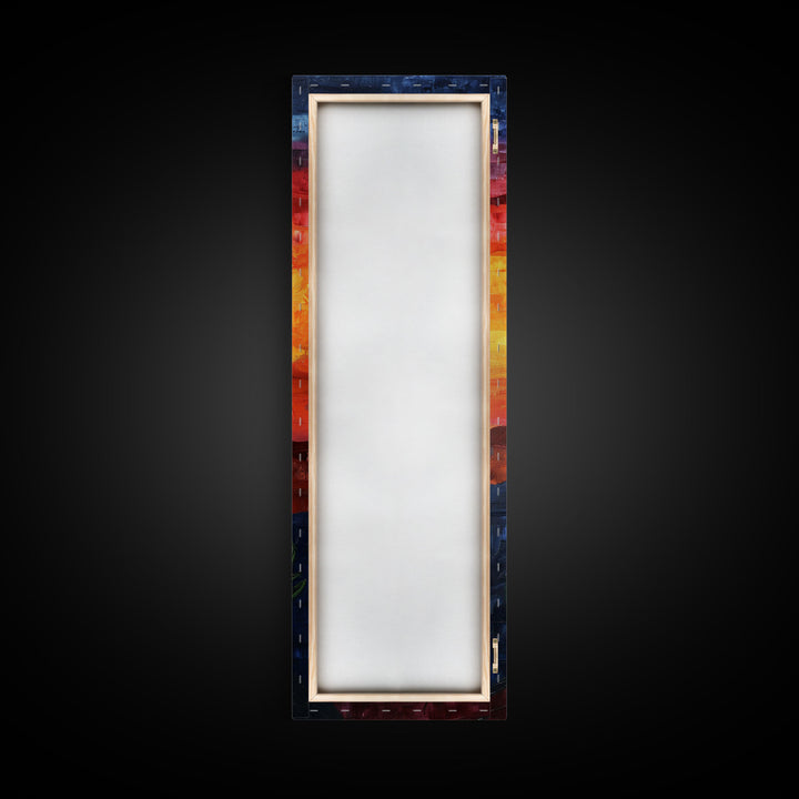 Desert Landscape with Saguaro Cactus Silhouette Against a Fiery Sunset on a Framed Canvas Print Skinny Art Piece