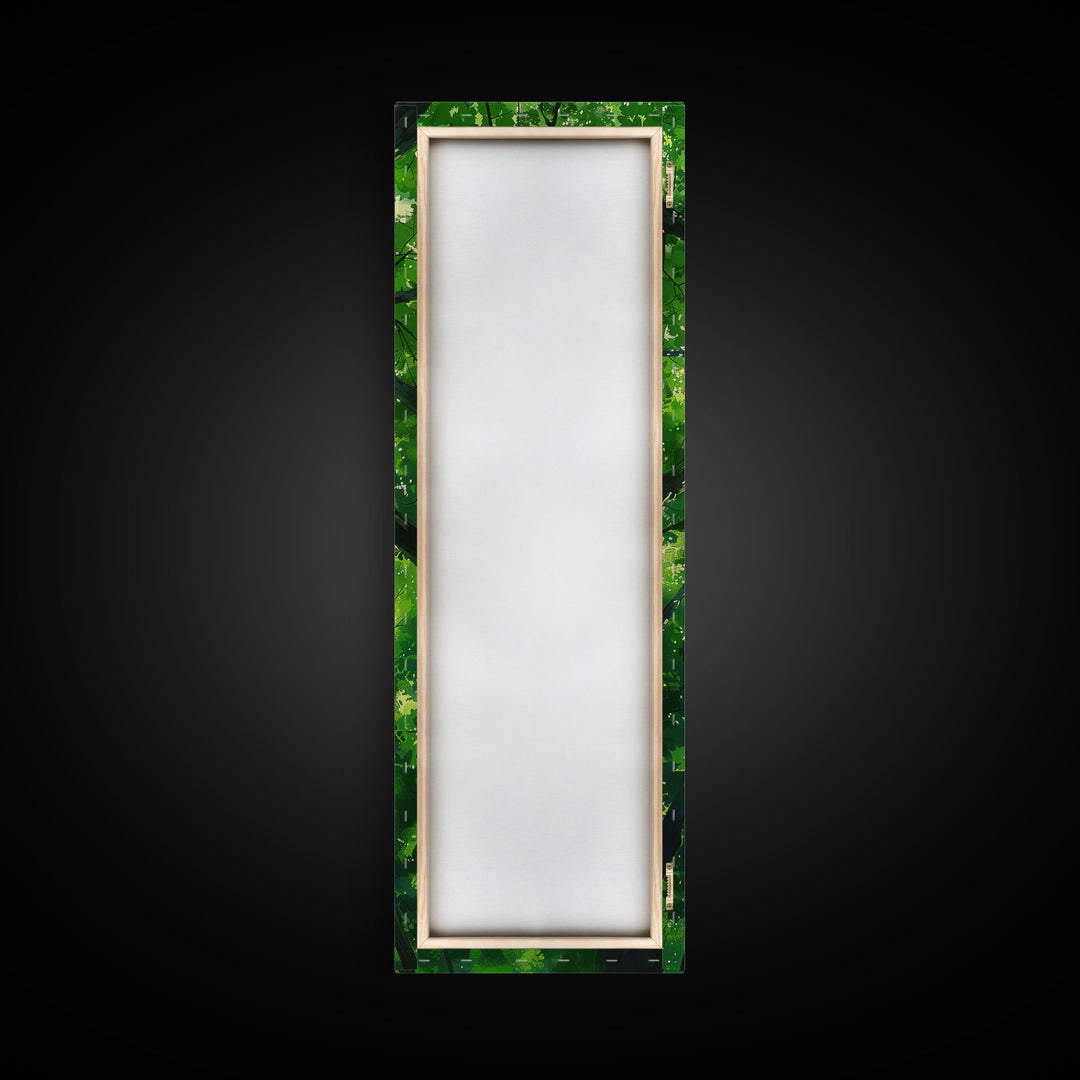 Lush Green Forest Canopy View as Tall Skinny Art Framed Canvas Print for Relaxing Wall Decor in Homes or Offices
