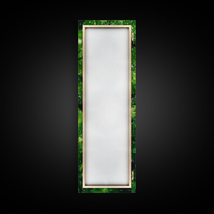 Lush Green Forest Canopy View as Tall Skinny Art Framed Canvas Print for Relaxing Wall Decor in Homes or Offices