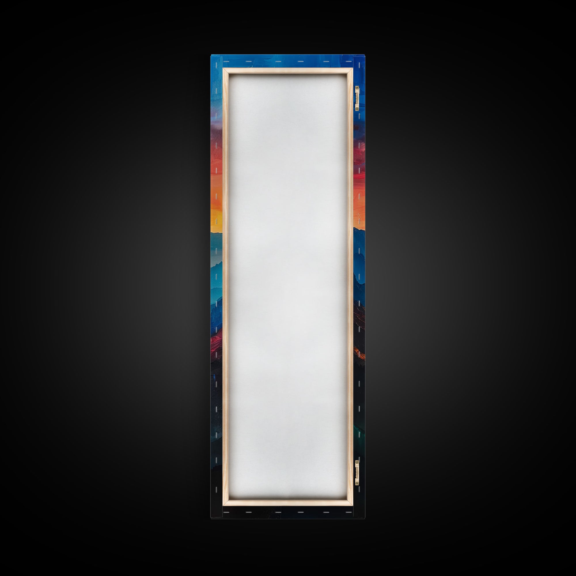 Sunset Over The Mountain Valley Framed Canvas Print - Colorful Wall Art - Midcentury Modern Style Art - Modern Decor - Abstract Landscape Painting - Tall Art