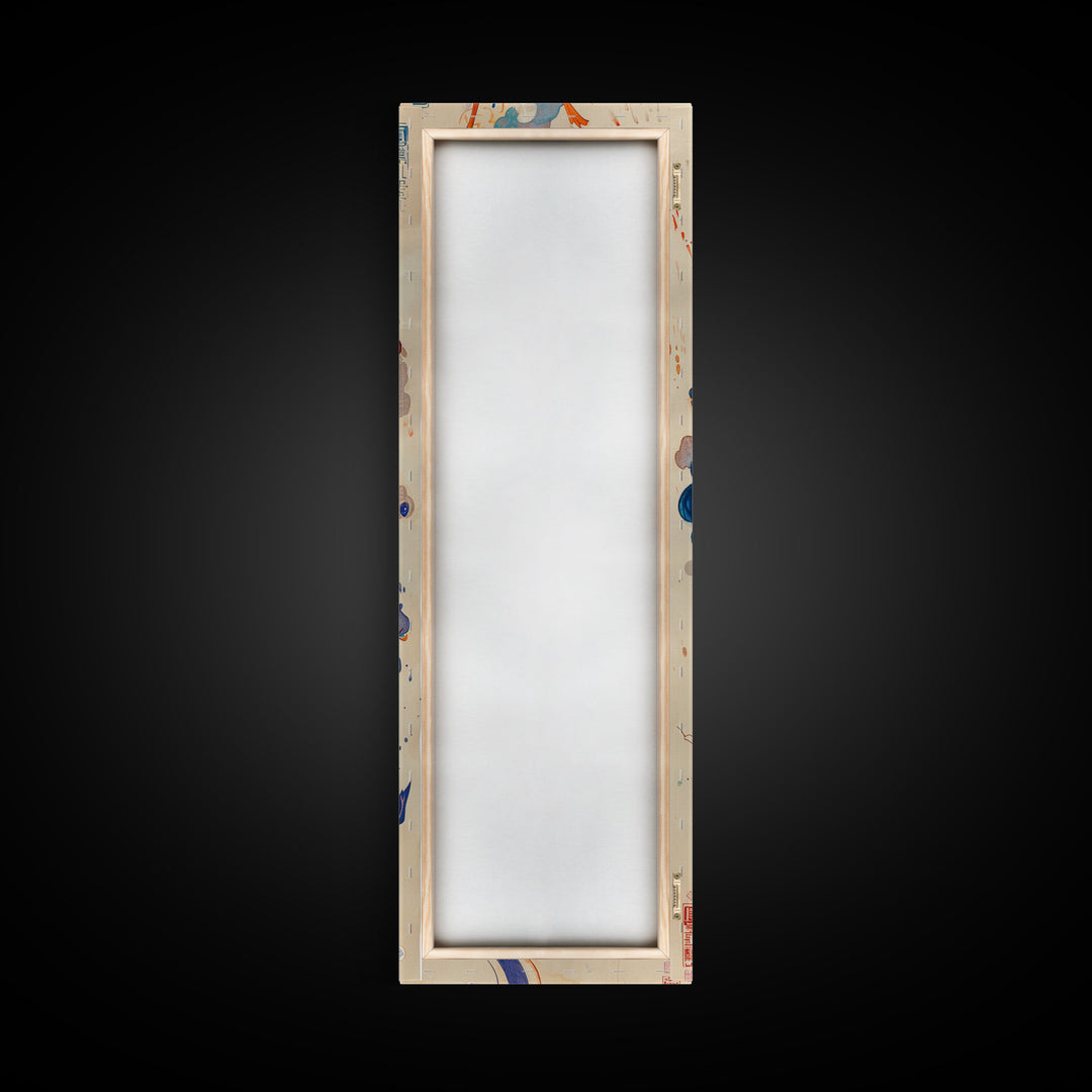 Majestic Red Dragon Soars Skinny Art Tall Art Japanese Ukiyo-e Inspired Mythical Creature Framed Canvas Print