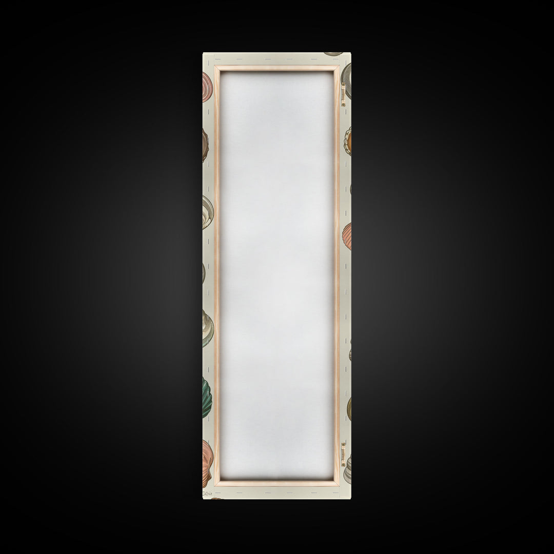 Elegant Sea Shell Collection in Vintage Style on Tall Vertical Canvas Print Perfect for Coastal-Themed Wall Decor