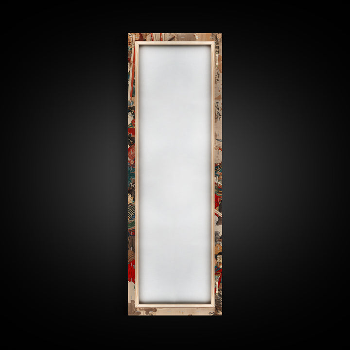 Samurai Warriors in Battle – Traditional Japanese Skinny Art with Historic Details – Framed Canvas Print