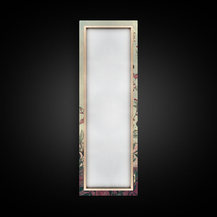 Skinny Art of Still Life with Elegant Glass Bottle and Floral Accents – Japanese-Inspired Framed Canvas Print