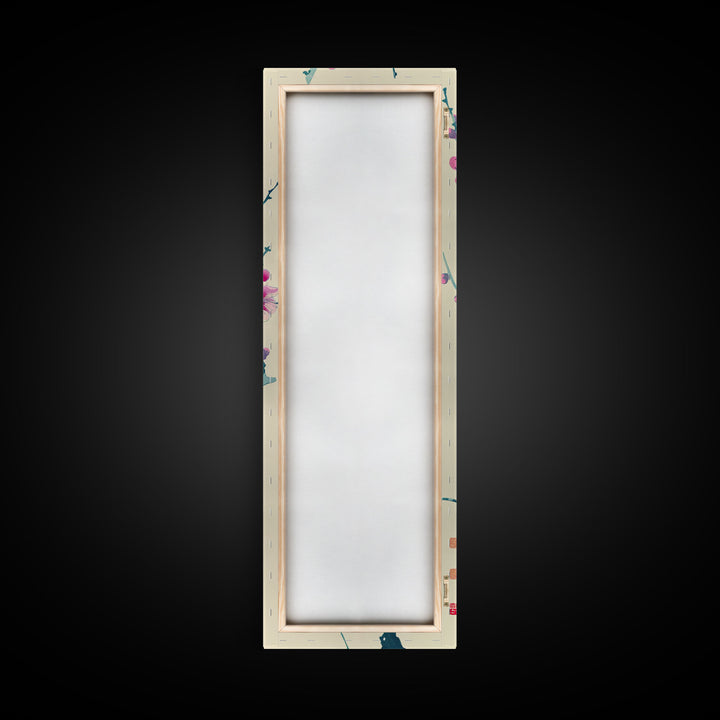 Plum Blossom Branch in Japanese Skinny Art with Delicate Pink Flowers – Framed Canvas Print
