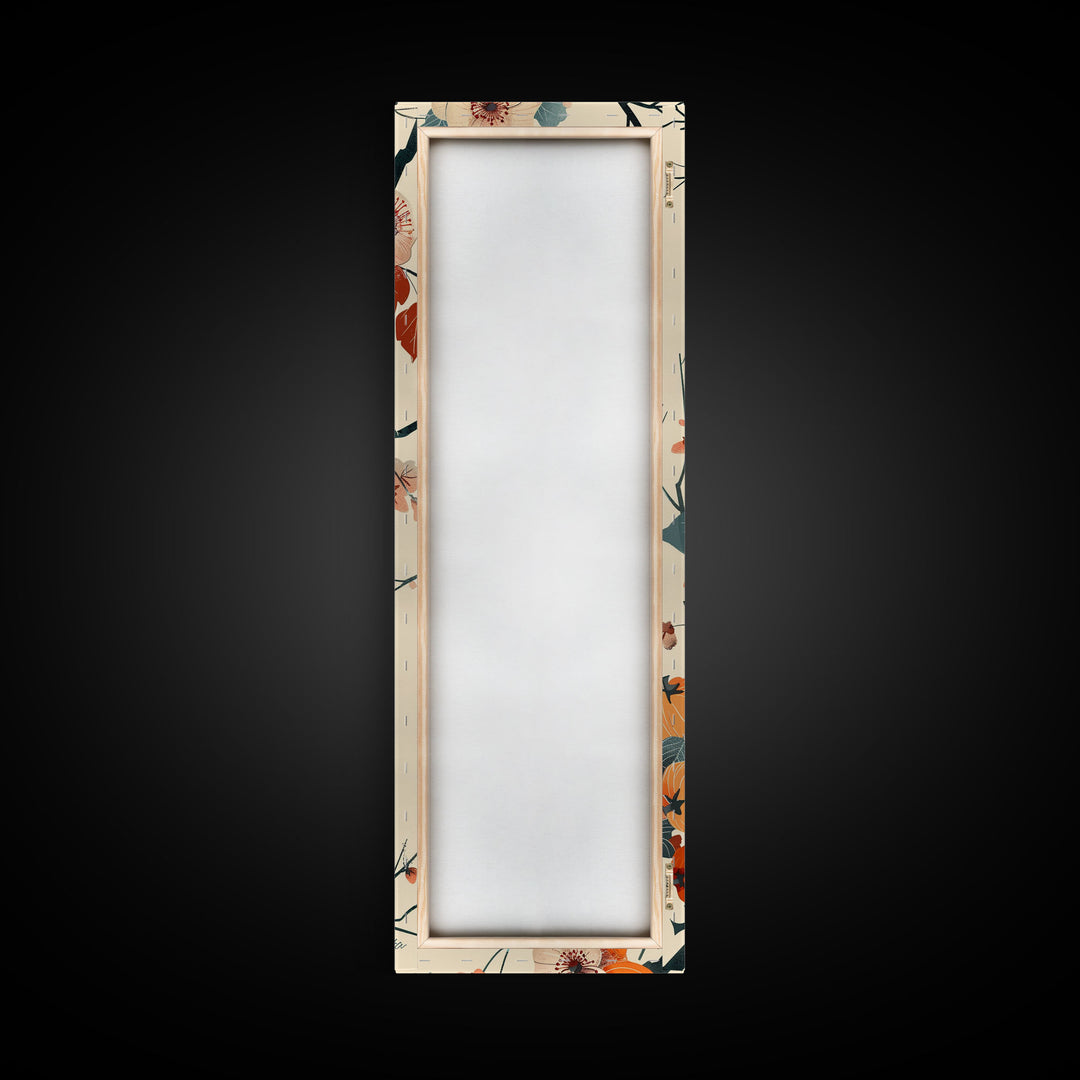 Skinny Art of Persimmon Branch with Delicate White Flowers – Japanese-Inspired Framed Canvas Print