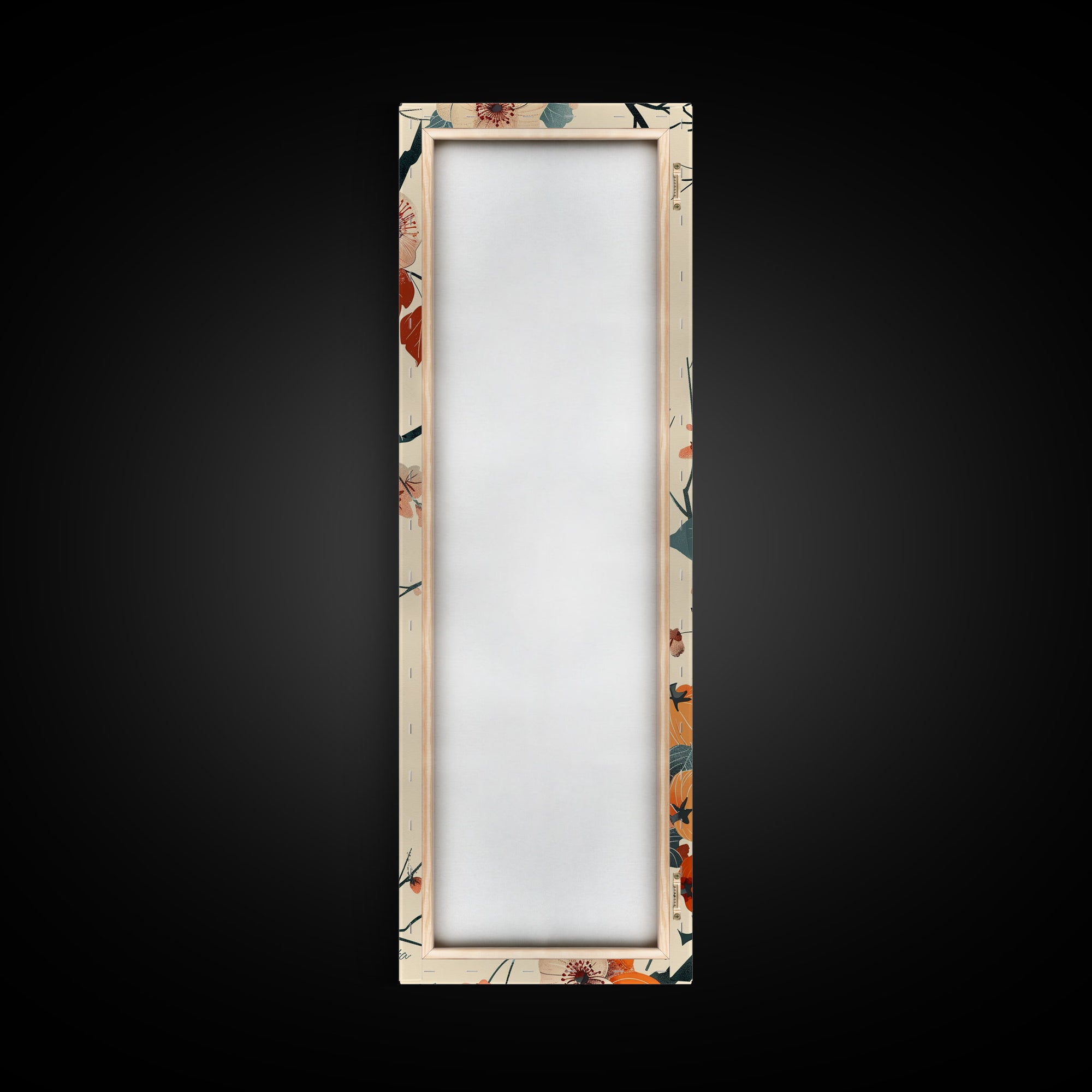 Skinny Art of Persimmon Branch with Delicate White Flowers – Japanese-Inspired Framed Canvas Print