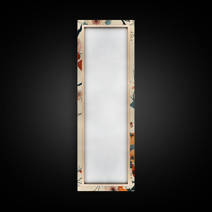 Skinny Art of Persimmon Branch with Delicate White Flowers – Japanese-Inspired Framed Canvas Print