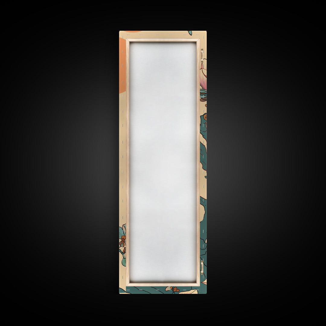 Delicate Magnolia Blossoms in Ukiyo-e Style, Tall Skinny Framed Canvas Print, Japanese Art for Vertical Spaces