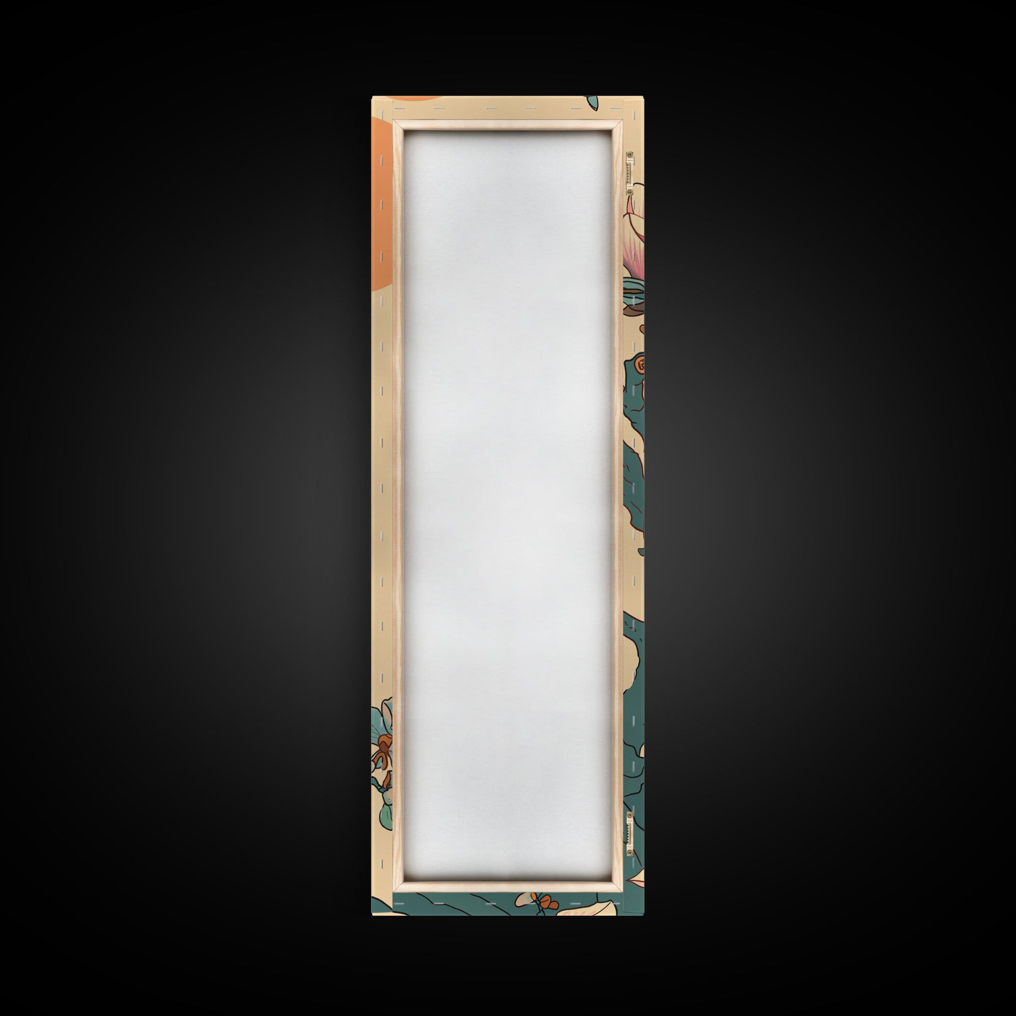 Delicate Magnolia Blossoms in Ukiyo-e Style, Tall Skinny Framed Canvas Print, Japanese Art for Vertical Spaces