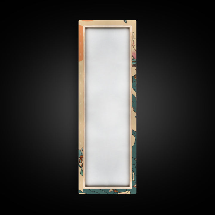 Delicate Magnolia Blossoms in Ukiyo-e Style, Tall Skinny Framed Canvas Print, Japanese Art for Vertical Spaces